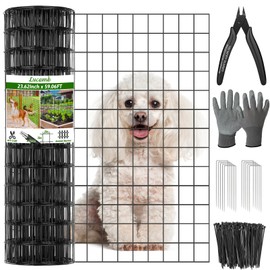24 in x 59 Ft Welded Wire Fence Black PVC Coated Wire Mesh 2 x 3 in 13GA Garden Fence for Dog Border Fencing Roll Outdoor Animal Barrier Fence with U-Shape Hooks for Yard Plant Vegetable Protection
