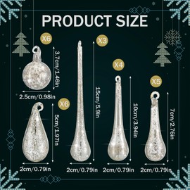 Vercraft 24 Pcs Mercury Glass Teardrop Ornaments for Christmas Tree Raindrop Christmas Ornaments Clear Hanging Decoration Vintage Crystal Chandeliers Winter Party Decor(Vintage Sliver)