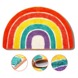Rainbow Bath Mat, 18 x 26 Inches Cut Bathroom Rugs, JOMWEN Microfiber Water Absorbent, Fluffy Soft Fuzzy Rugs for Kids Adults, for Living Room Bedroom Kitchen