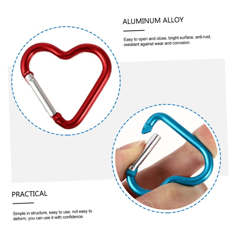 BESPORTBLE 20pcs Heart Shaped Aluminum Alloy Carabiner Buckles Multi Function