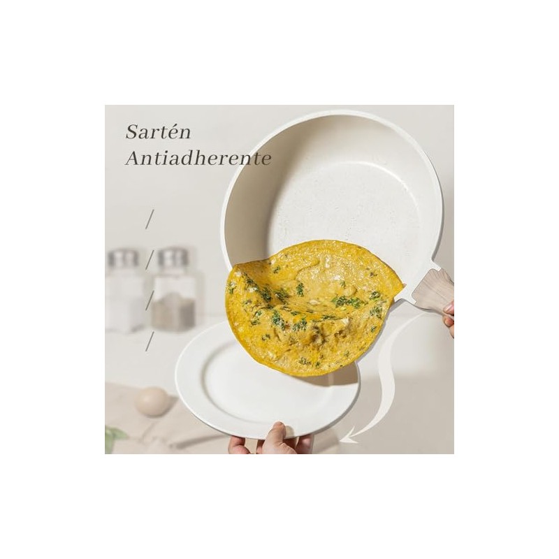 CHEFOLLA Sartén Blanco Antiadherente Granito Cerámica Mango Baquelita 20CM