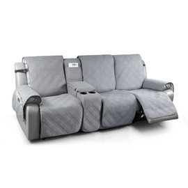 TAOCOCO 100% Waterproof Recliner Couch Covers with Console, Sofa Covers for Reclining Sofa 3 Seat with Straps Design, Split Recliner Sofa Cover Furniture Pets Kids Protector (3 Seater, Gray)