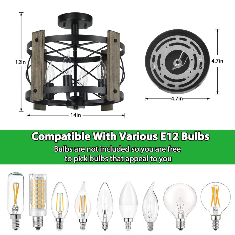 BrightHome Farmhouse Rustic Light Fixture Ceiling Mount, Semi Flush Mount