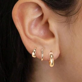 AIMCOO 14K Gold Plated Hoop Earrings Set for Women, Thick Lightweight Chunky Small Hoop Hypoallergenic Earrings, Trendy Cute Teardrop Twisted Huggie Hoops Earrings Jewelry Gifts for Women (6 pairs)