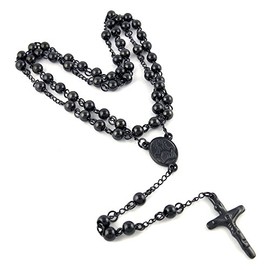Stainless Steel Rosary Cross Necklace For Men, Cross Medallion Holy Faith, Beaded Necklace Chain, Y Necklace, Long Necklace Gold Rose Gold Silver Color 6MM 8MM 10MM