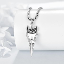 VONALA Raven Skull 925 Sterling Silver Necklace Viking Crown Gothic Witchy Jewelry Gift for Men Women Birthday Christmas