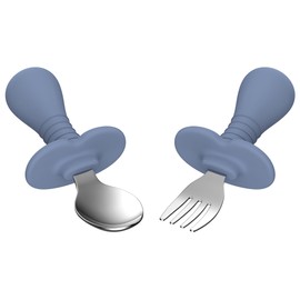 2 Pieces Toddler Utensils Forks and spoons set, Stainless Steel Childrens Silverware for Safe flatware Metal Kids Cutlery set with Round Handle, BPA Free, Anti-Choke Design (Dark Blue)