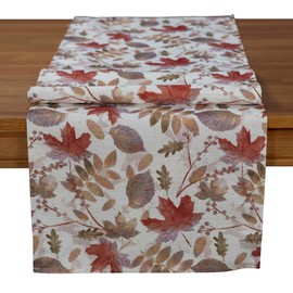 Tablecloth Print Design Leaves Allover with Goldlurex Table Runner (40 x 140 cm)