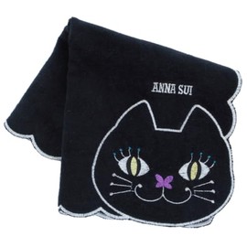 ANNA SUI 109482-0008-05 Towel Handkerchief, Cat Embroidery, Hand Towel, Women's, Cats, Black