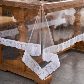 Clear Vinyl Tablecloth Protector Transparent Lace Trim Table Cloth – Waterproof, Stain-Resistant,Plastic Cover Decorative – Perfect for Weddings, Parties, and Home Decor (54 x 54 Inch Square)