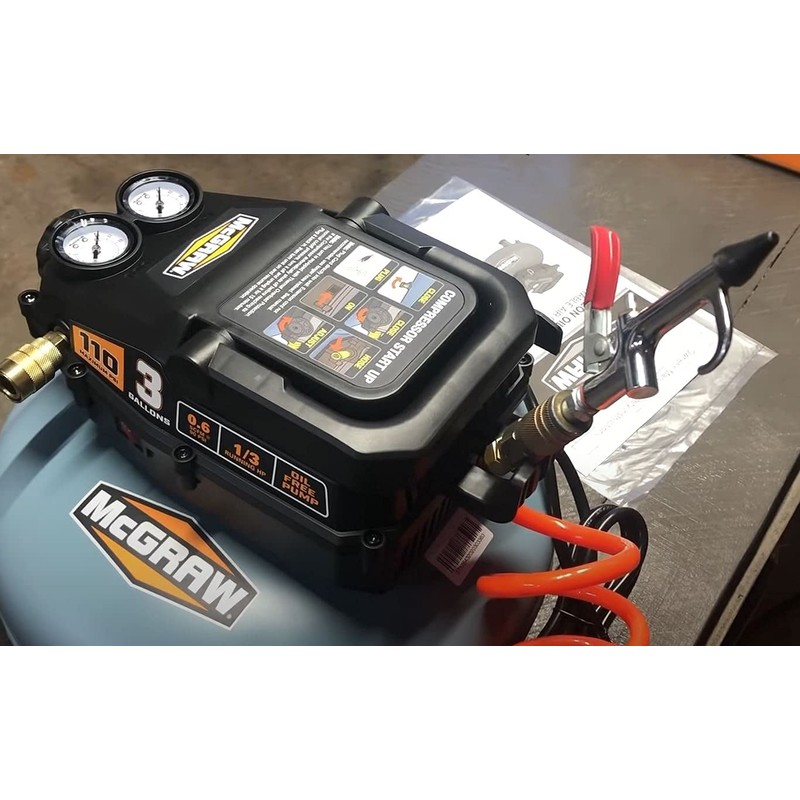 3 Gallon 1/3 HP 110 PSI Oil-Free Pancake Air Compressor
