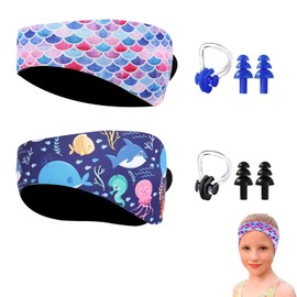 Swimming Headband for Children, Pack of 2 Swimming Headbands, Swimming Headbands Children, Swimming Headband Neoprene, Waterproof Headband, Ear Protection Band with Ear Plugs, Swimming for Children,
