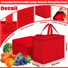 Windyun 200 Pcs Reusable Grocery Bags Large Non Woven Shopping Bags Foldable Portable Tote Carryall Bulk (16x6x12 Inch,Red)