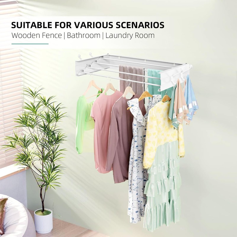 SZJoyBet Laundry Drying Rack, Collapsible Wall Mounted Clothes Drying Rack