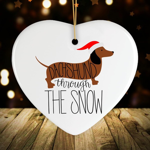 Dachshund Through The Snow Ornament, Funny Dog Cute (Heart)