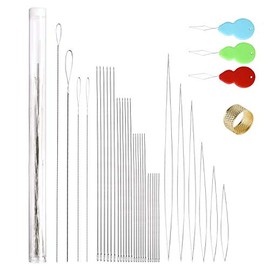 Peirich 38 Pcs Beading Needles with Bottle, Seed Beads Needles Stainless Steel Beading Needle Long Straight Beading Thread Needles Embroidery Big Eye Collapsible Beading Needles for Jewelry Making