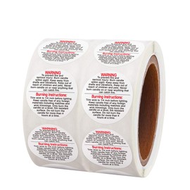 Candle Warning Labels 1.5 inch Candle Jar Container Stickers Candle Making Stickers Warning 500 Pcs Per Roll Waterproof Candle Safety Labels Sticker Decal for Soy Wax Candle Jars,Tins and Votives