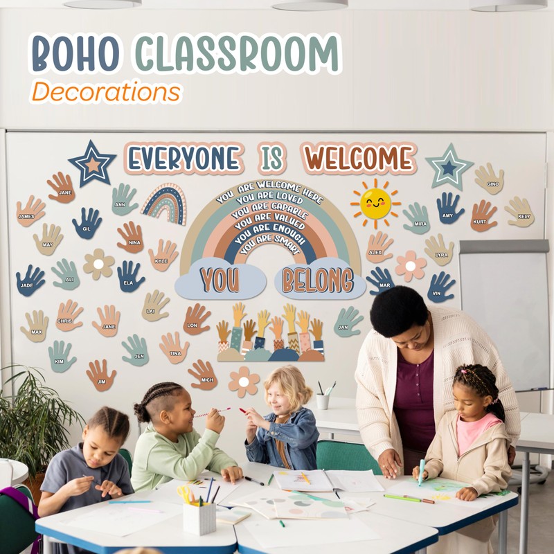 4E's Novelty 46 Pcs "Everyone is Welcome" Boho Classroom Bulletin