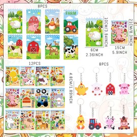 BACH AND BOUJEE 28PCS Farm Party Bag Fillers Farm Animal Mini Notebook Sticker Keychains Keychain for Birthday Party Baby Shower Goodie Bag Fillers Supplies