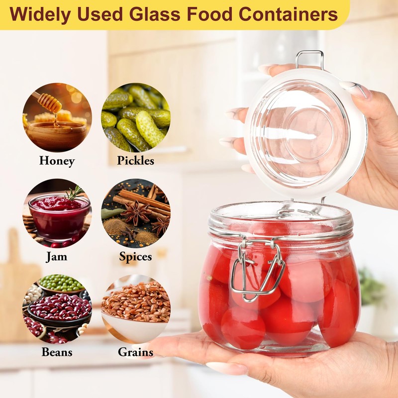 HINGWAH 16 oz Glass Jars with Airtight Lids, 6 Pack