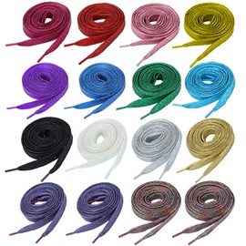 WILLBOND 16 Pairs Glitter Colored Shoelaces 42 Inch Shoe Laces for Flat Sneakers Skate Shoes Sport Shoes Boots