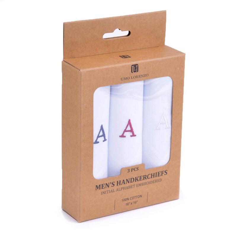 Boxed 3 pc. Initial Cotton Handkerchiefs, INITIAL A