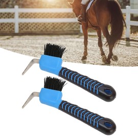 Qinlorgo Herramienta de Limpieza de pezuñas de Caballo, plástico de Limpieza eficiente Azul + Cepillo de selección de pezuñas de Caballo de acero Inoxidable para el hogar