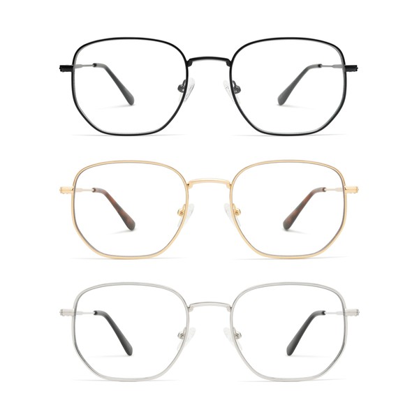 3-Pack Retro Square Reading Glasses for Men Women Classic Blue