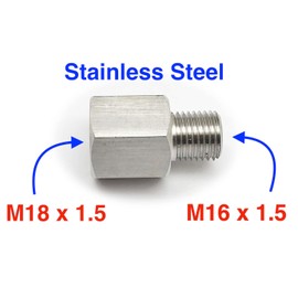 Autobahn88 Stainless Steel Sensor Adapter - M18 x 1.5 Female to M16 x 1.5 Male Hex 22