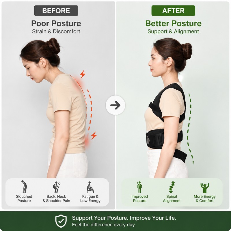 Adjustable Back Support Brace for Posture – Structured Spine Support