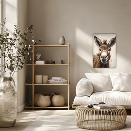 Donkey Canvas Wall Art Farmhouse Donkey Paintings Watercolor Animals Portrait Picture Prints for Living Room Decor Framed(Animal-1,12x18inch (30x45cm))