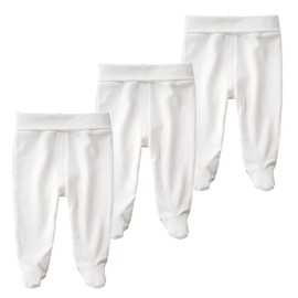 ACESTAR Newborn Infant Baby Boys Girls 3-Pack Cotton High Waist Footed Pants Casual Leggings with Feet 0-3 Months, Off-White