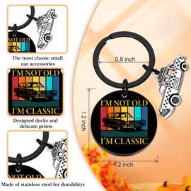 I'm Not Old I'm Classic Keychain Funny Retirement Birthday Gifts for Men Dad Grandpa Best Father's Day Gift for Retired Dad Uncle Classic Car Key Chain for Older Men White Elephant Gifts for Adults