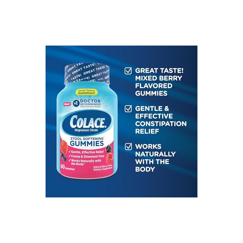Colace Stool Softener Gummies, Gentle Dependable Constipation Relief Magnesium Citrate