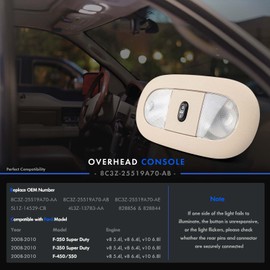 LED Front Overhead Console with Dome Map Light & Sunroof Switch Fit for Ford F250 F350 F450 F550 Super Duty 2008-2010 Cab Interior Ceiling Headliner Lamp Roof Reading Light OE# 8C3Z-25519A70-AA - Tan