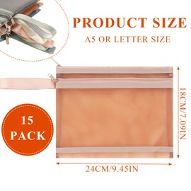 15 Pack Colored Mesh Zipper Pouch Bags, Double-Layer Nylon Building Block Storage & Organization Sets, Breathable See Through A5 Zipper Pouch with Handle for Activity Classroom Office