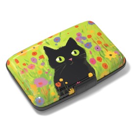 Rimilak Aluminuml Credit Card Holder, Mini Credit Card Wallet RFID Blocking Slim Metal Hard Case for Women Men, Cute Cat