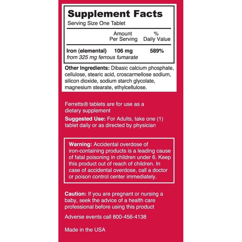 Ferretts Iron Tablets 325mg Ferrous Fumarate 4 Pack (240 Total)