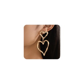 Gold Big Heart Earrings for Women,Y2k Large Heart Dangle Drop Earrings Cool Valentine's Day Jewelry Statement Earings (Heart2)