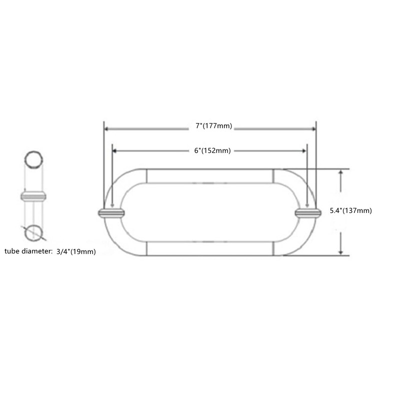 Ranbo Polished Chrome 6" （CTC） Tubular Back-to-Back Shower Door Handle，3/4"