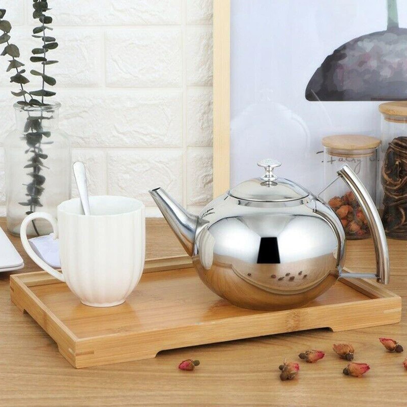 Stainless Steel Teapot, Round Smooth Mirrored Surface Teapot with Thermal
