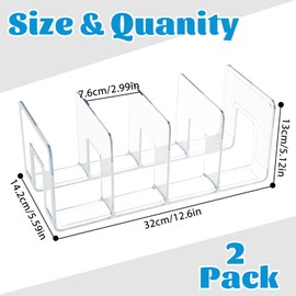 SHAIDOJIO 2PCS Clear Bookends, Acrylic Book Ends-32cm, 4 Compartments Magazine File Holder, Book Organiser for Book Document Envelopes Handbag Purse Drinks, File Holder for Living Room Study Office