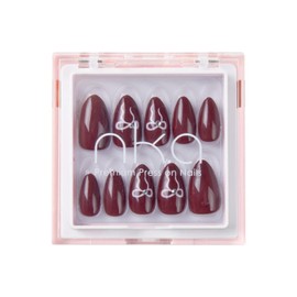 Nka Press on Nails Kit, 30 Premium Quality Gel Reusable Fake False Acrylic Short French Press on Nail, Bordeaux Bow