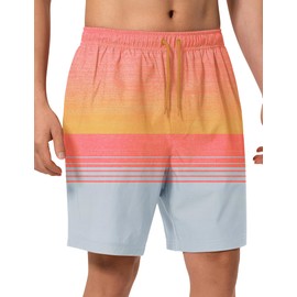 BARRACUDA BAY Mens Swim Trunks 8 inch Inseam Mesh Liner Quick-Dry Lightweight 4-Way Stretch Bathing Suit Swimming Trunks for Men UPF 50+ (Color: Coral Sunset, Size: Large)