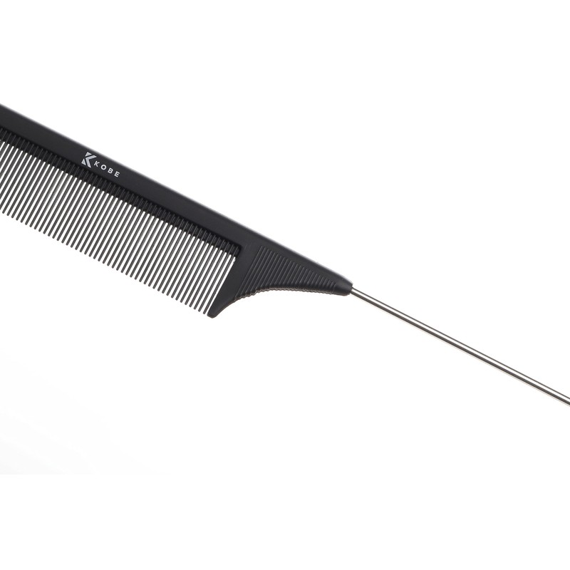 Kobe Professional Carbon Fibre Metal Tail Comb, Fine Teeth Lightweight,
