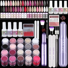 SAVILAND Dip Powder Nail Kit with Drill: 20 Winter Color Pink Nude Grey Dip Nails Powder Starter Kit with Essentials Liquid Set Dip Base Top Activator Brush Saver French Nail Art Women Christmas Gift