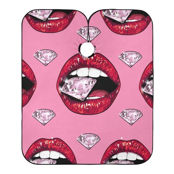 Red Lip Diamond Pink Barber Cape, Suitable for Children and Adult Hair Cutting Kits, Soft, Waterproof and Durable
