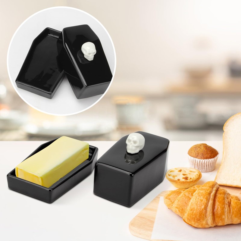 Kcgani 1 Pcs Ceramic Butter Dish with Lid Set, Black