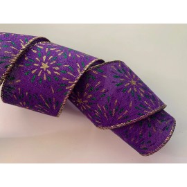 Mardi Gras Ribbon, Purple Green and Gold,  2 1/2"  Wide, Wired Edge, 3 YARDS
