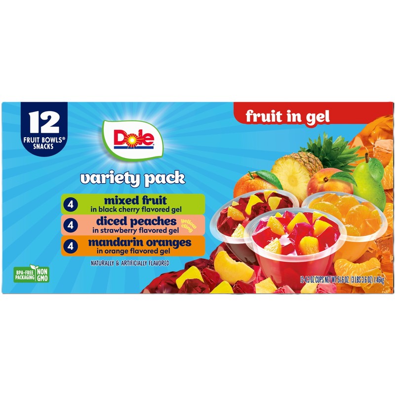 Unbranded Dole Fruit Bowls in Gel: Peaches, Mandarin Oranges, &
